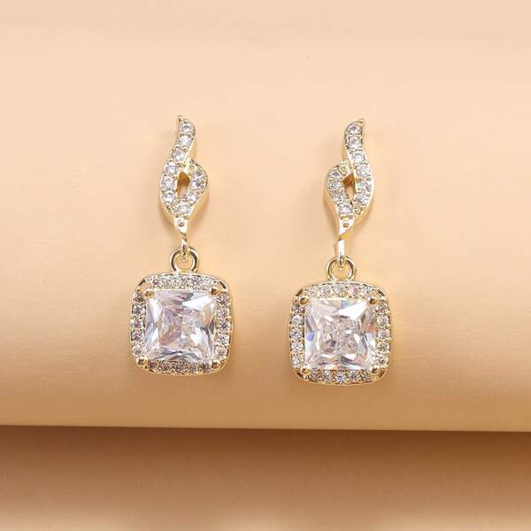 

Rhinestone Decor Drop Earrings, Gold