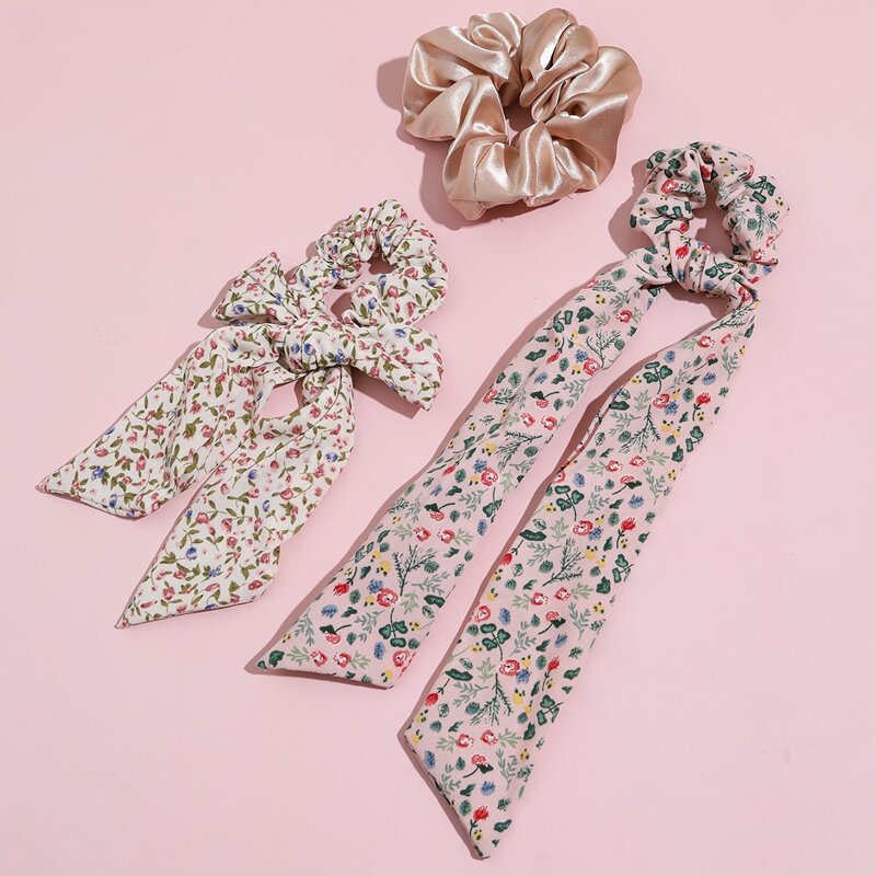 

3pcs Ditsy Floral Scrunchie Scarf, Multicolor