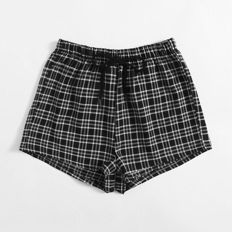 

Plaid Tie Front Shorts, Black and white