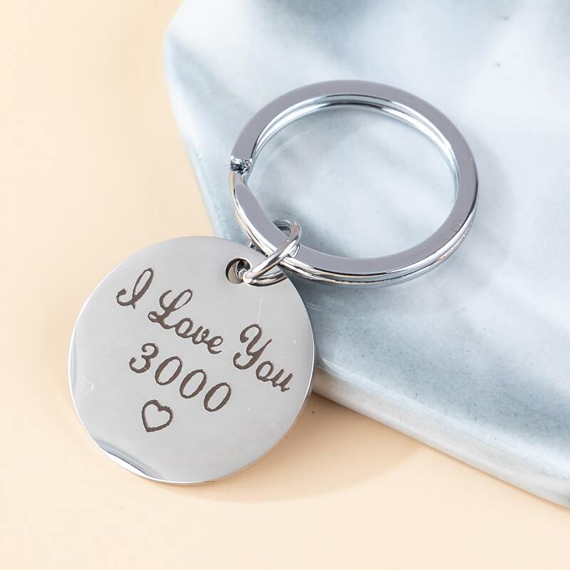 

Slogan Pattern Charm Keychain, Silver