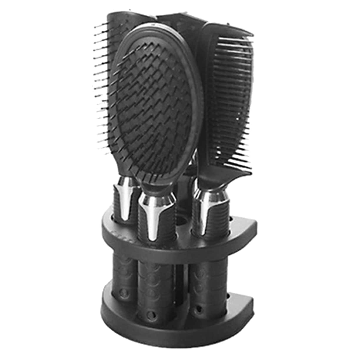 

4pcs Hair Comb & Mirror With Base, Black