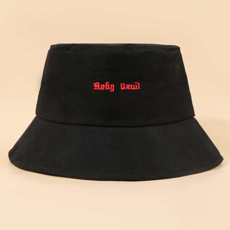 

Letter Embroidery Bucket Hat, Black