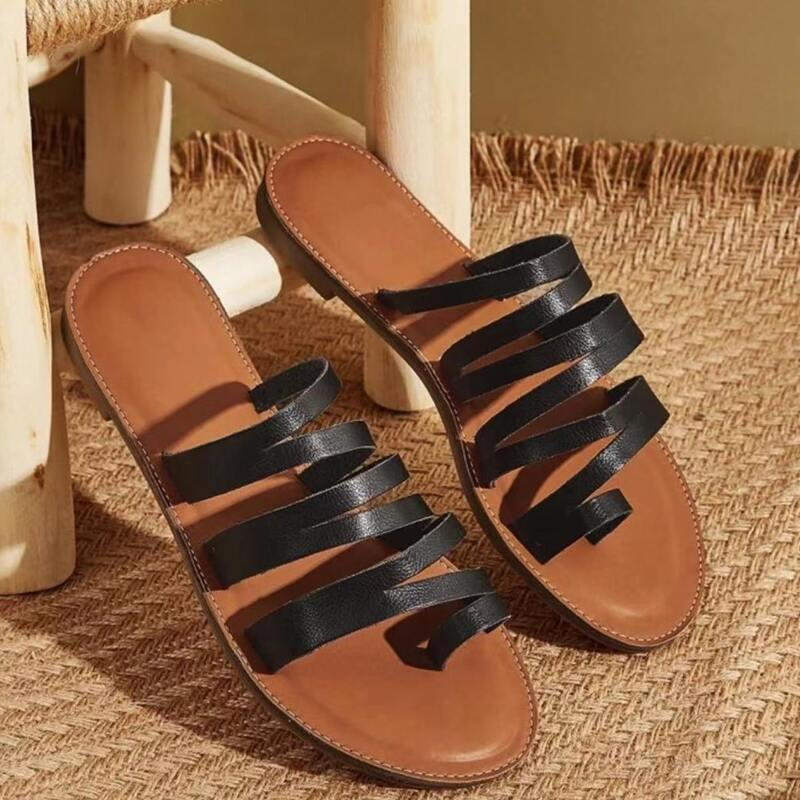 

Toe Ring Strappy Slide Sandals, Black