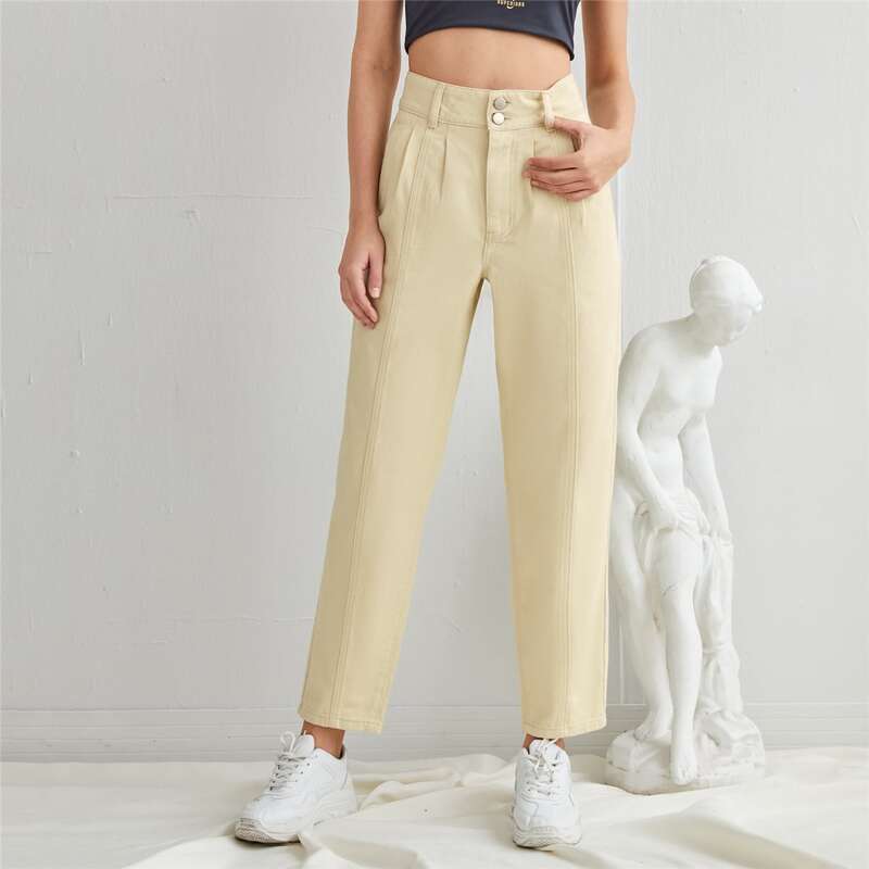 

High Waisted Seam Front Jeans, Beige