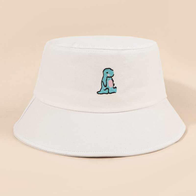

Dinosaur Embroidery Bucket Hat, White