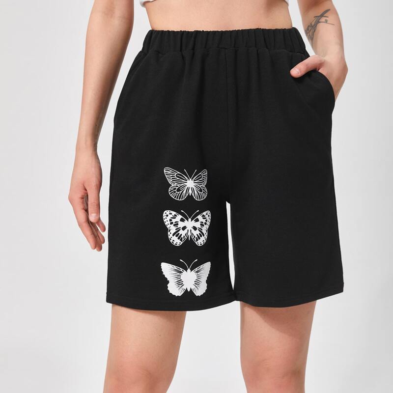 

Butterfly Graphic Shorts, Black