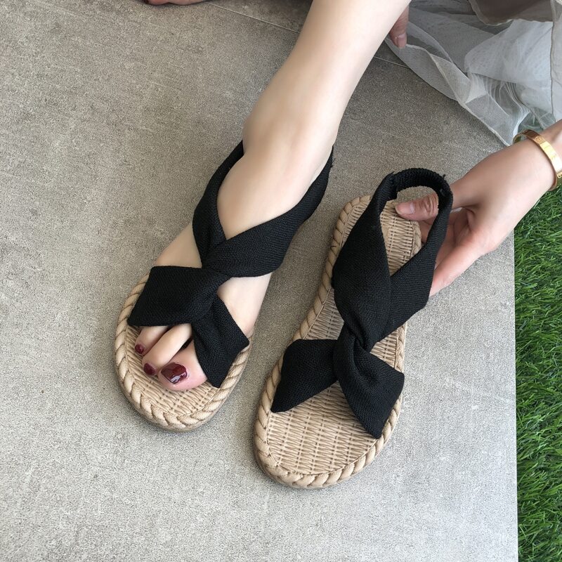 

Twist Slingback Flat Sandals, Black