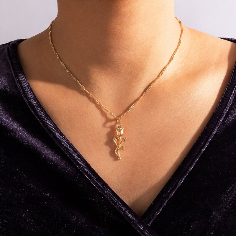 

Rose Pendant Necklace, Gold