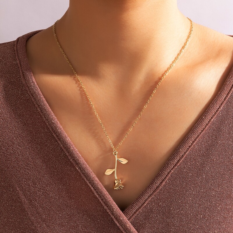 

Rose Pendant Necklace, Gold