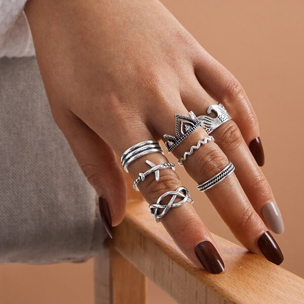

7pcs Textured Metal Ring, Silver