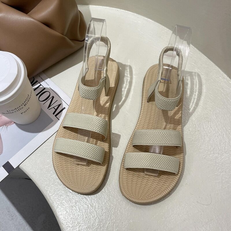 

Solid Ankle Strap Flat Sandals, Khaki