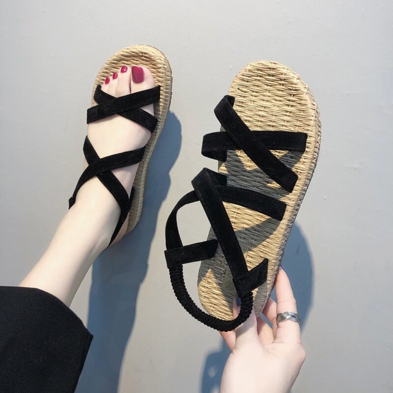 

Criss Cross Strap Flat Sandals, Black