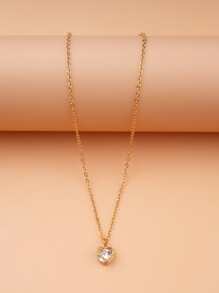 Cubic Zirconia Pendant Necklace - Yellow Gold - View 3