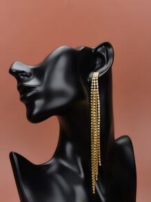 Rhinestone Tassel Drop Earrings - Yellow Gold - View 2