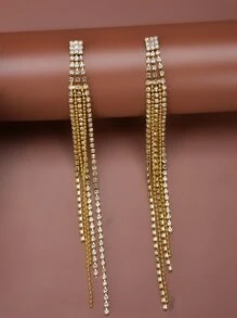 Rhinestone Tassel Drop Earrings - Yellow Gold - View 4