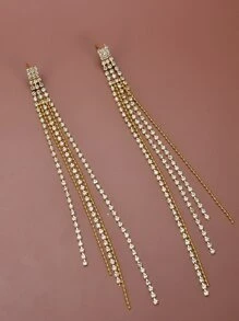 Rhinestone Tassel Drop Earrings - Yellow Gold - View 5