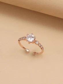 水鑽裝飾開口戒指 - 金黃色 - 查看 2