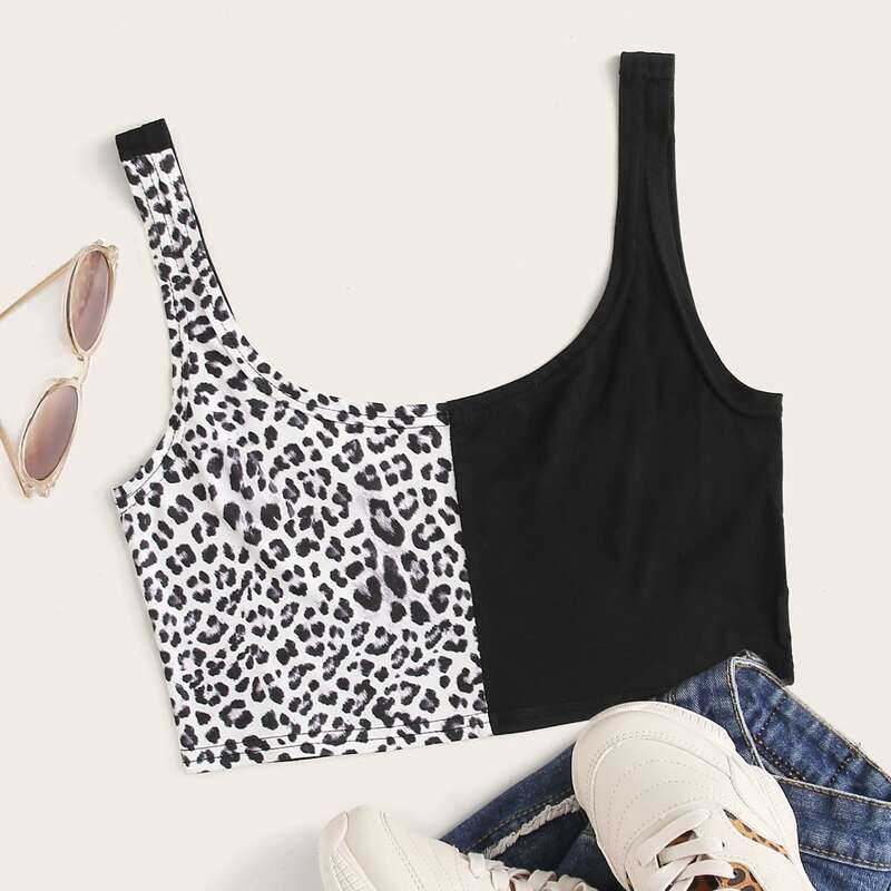 

Contrast Leopard Crop Tank Top, Multicolor