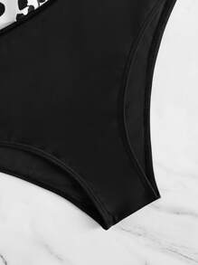 SHEIN Swim 夏日海滩豹纹荷叶边下摆比基尼 - 黑與白 - 查看 4