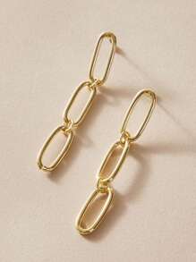 扣環幾何耳墜 - 金黃色 - 查看 3