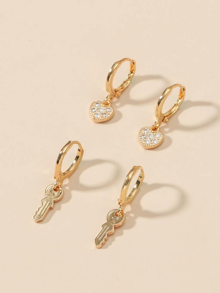 2pairs Key & Heart Charm Drop Earrings Valentines,Mom,Mother,Mother's Day,Gift