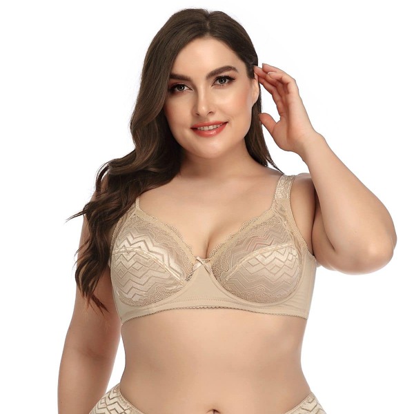 

Plus Floral Lace Underwire Lingerie Set, Beige