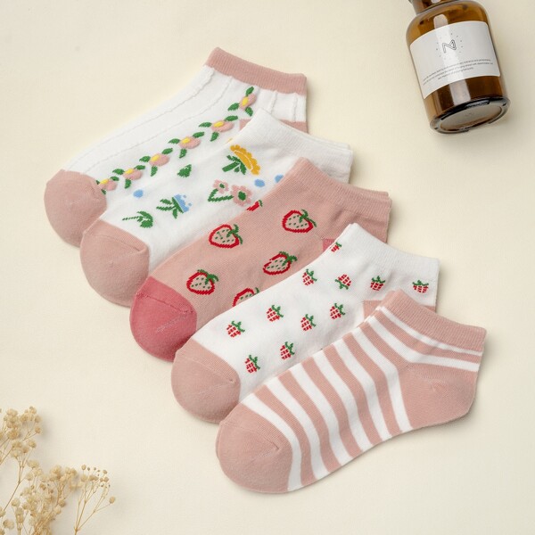 

5pairs Striped Print Ankle Socks, Multicolor