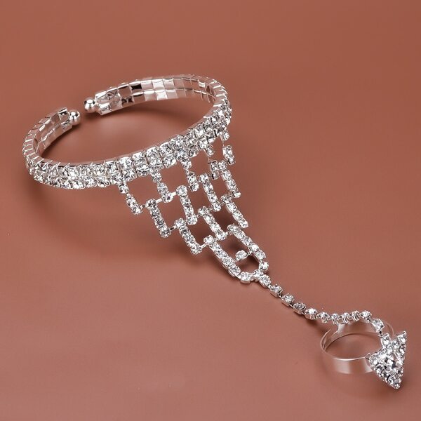 

Rhinestone Decor Finger Ring Bangle, Silver