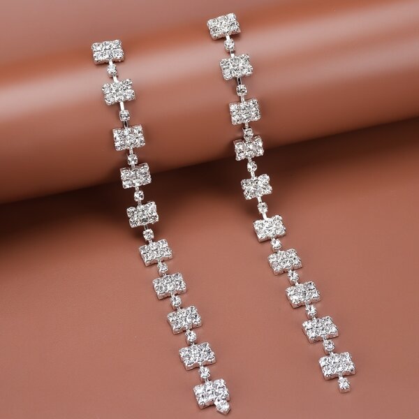 

Rhinestone Drop Earrings, Silver