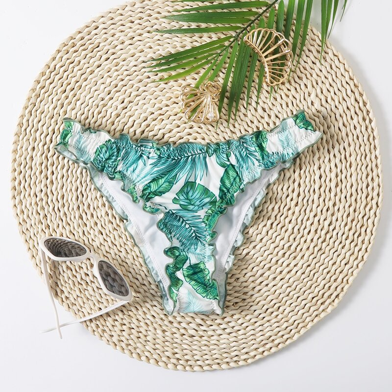 

Tropical Leaf Lettuce Trim Bikini Bottom, Multicolor
