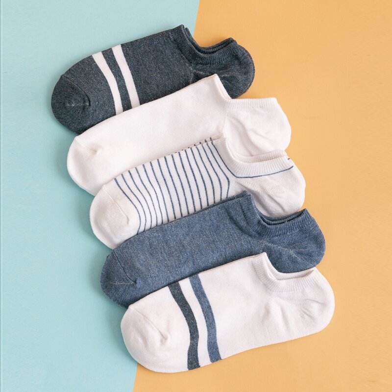 

5pairs Striped Invisible Socks, Blue and white