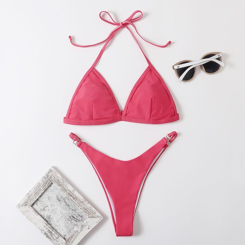 

Triangle High Leg Bikini Swimsuit, Hot pink