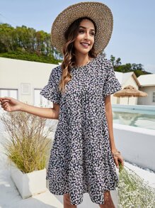 SHEIN Holidaya Đầm Xù Họa tiết hoa Boho - Nhiều màu - Xem 4