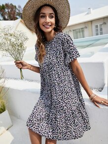 SHEIN Holidaya Đầm Xù Họa tiết hoa Boho - Nhiều màu - Xem 6