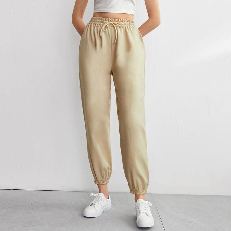 

Solid Tie Front Sweatpants, Khaki
