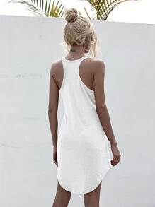 SHEIN LUNE Racer Back High Low Tank Dress - White - View 2