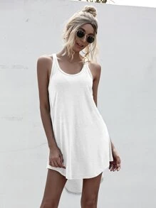 SHEIN LUNE Racer Back High Low Tank Dress - White - View 3