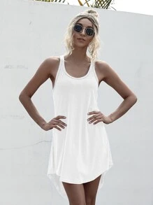 SHEIN LUNE Racer Back High Low Tank Dress - White - View 4