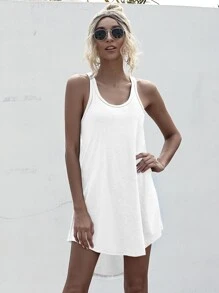 SHEIN LUNE Racer Back High Low Tank Dress - White - View 5