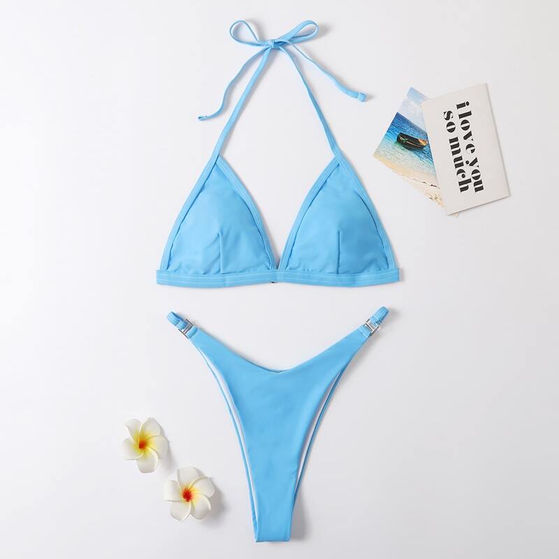 

Triangle High Leg Bikini Swimsuit, Baby blue