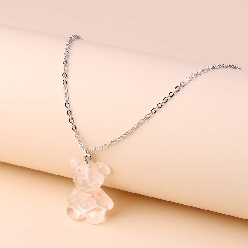 

Cartoon Bear Pendant Necklace, Apricot