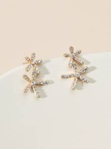 1入組水鑽花朵裝飾耳釘銅首飾類 - 金黃色 - 查看 3