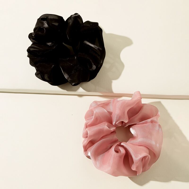 

2pcs Plain Pleated Scrunchie, Multicolor