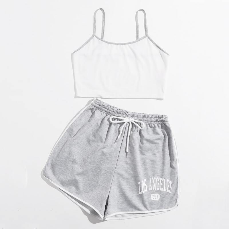 

Ringer Crop Cami & Letter Dolphin Shorts, Multicolor