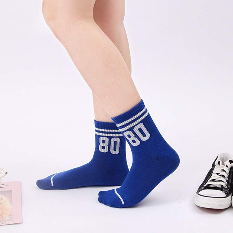

1pair Letter Graphic Crew Socks, Blue