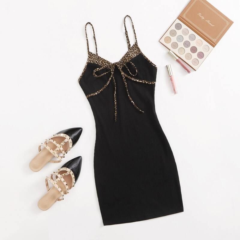 

Leopard Tie Front Dress, Black