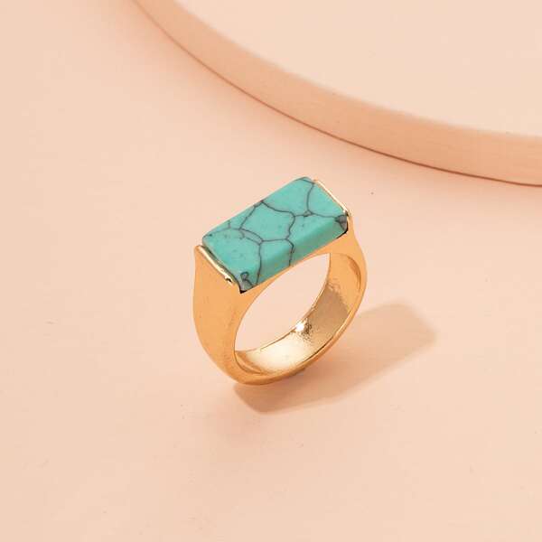 

Geometric Stone Decor Ring, Gold