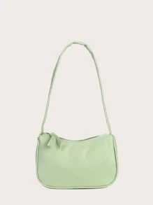 1pc Simple & Stylish Pu Leather Baguette Bag - Mint Green - View 1