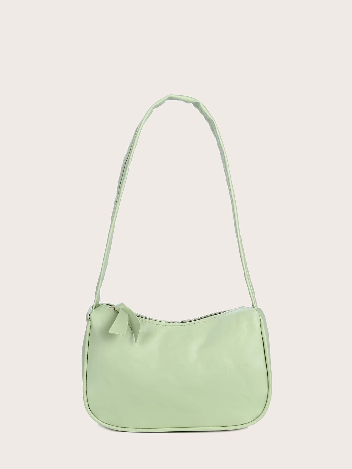 1pc Simple & Stylish Pu Leather Baguette Bag - Mint Green - View 1