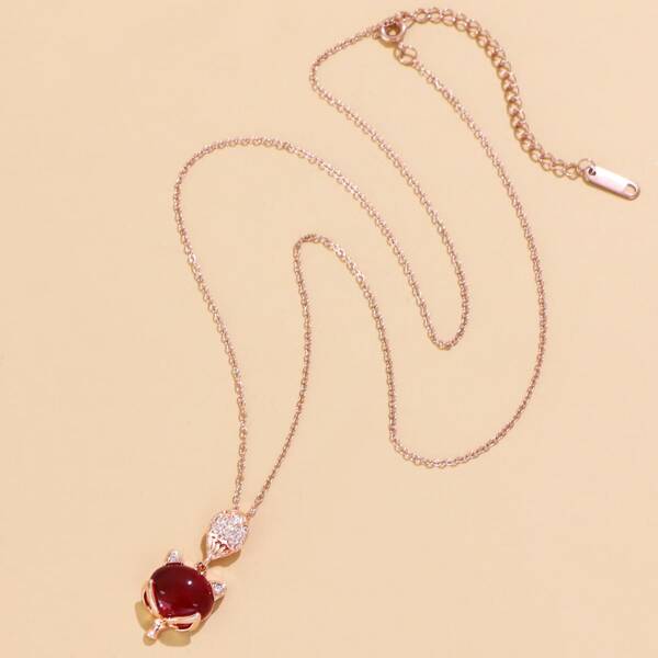 

Zircon Decor Fox Charm Necklace, Gold